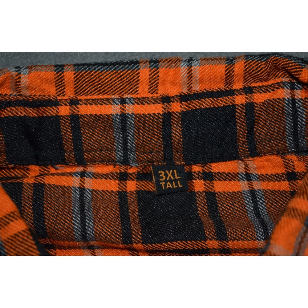 Demons Behind Me Flannel Button Up Shirt 3XLT Orange Black Plaid Skull Patch New - Picture 5 of 12